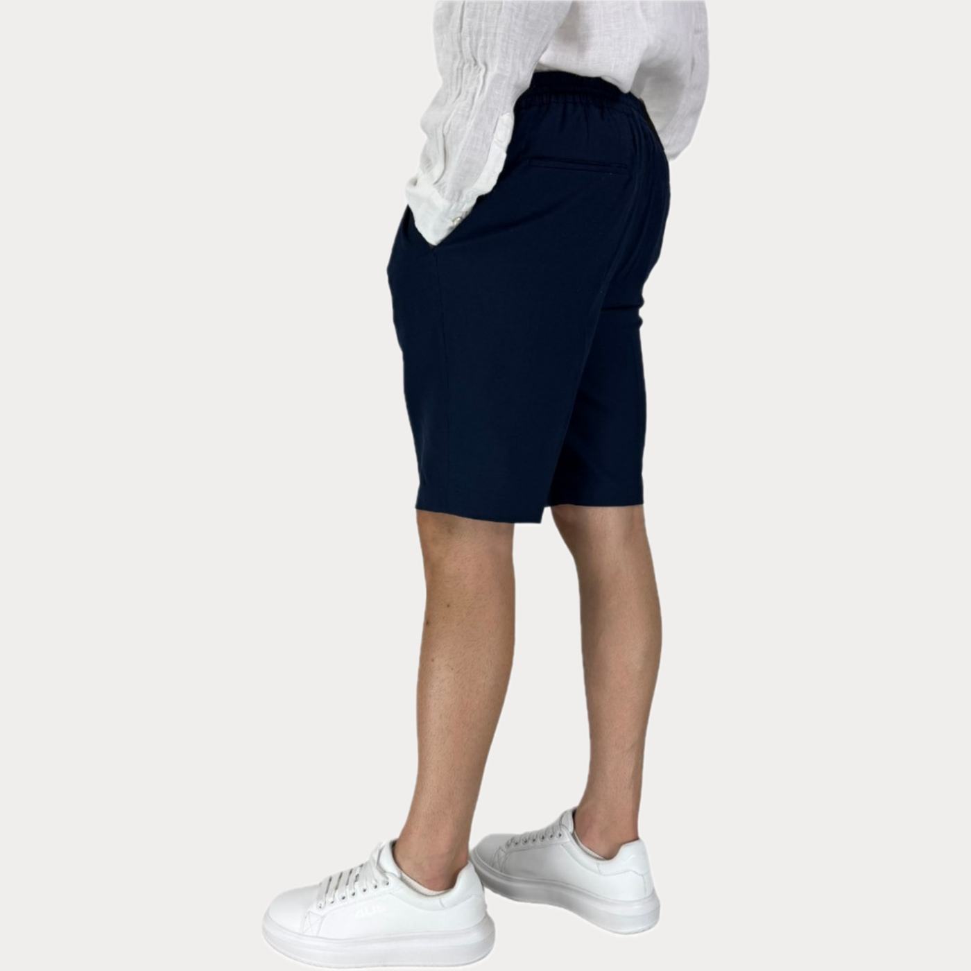 MARK UP - BERMUDA UOMO IN MISTO LINO BLUE CON COULISSE