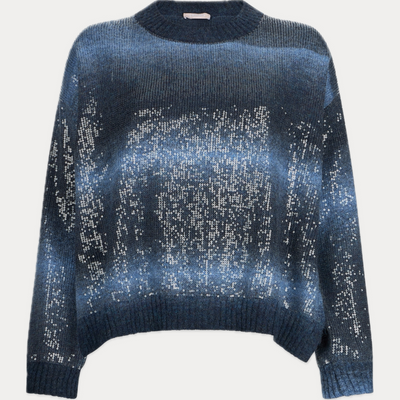 LIUJO - MAGLIA DONNA BLU GIROCOLLO CON PAILLETTES