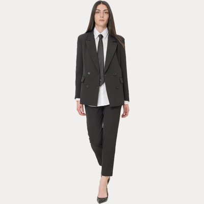 SOALLURE - GIACCA DONNA NERA DOPPIOPETTO IN CREPE