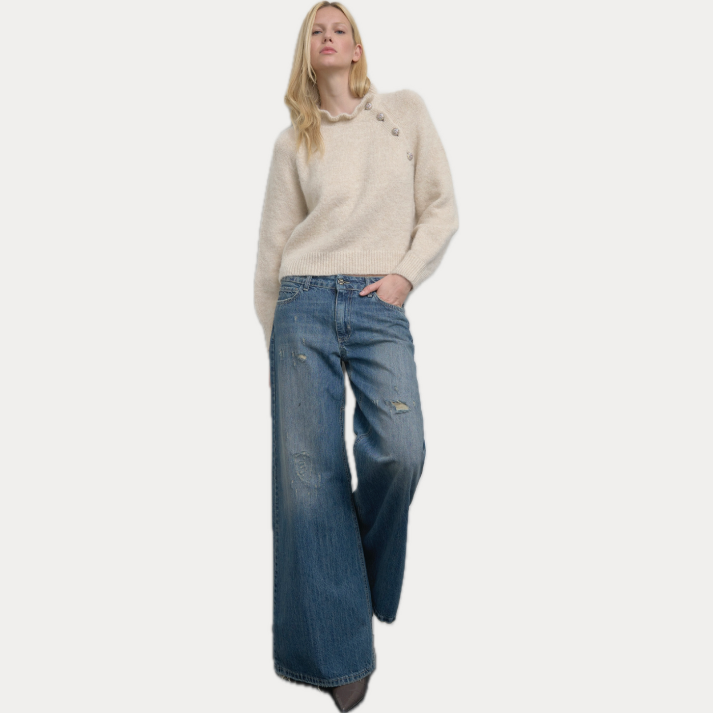 SOALLURE - JEANS DONNA RELAXED FIT A VITA BASSA CON ELASTICO