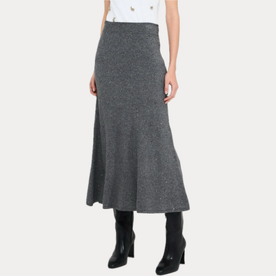 LIUJO - GONNA DONNA GRIGIA IN MAGLIA CON MICRO-PAILLETTES