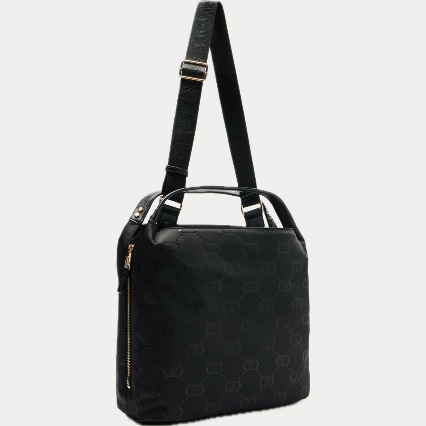LIUJO - BORSA DONNA NERA HOBO CON LOGO IN NYLON
