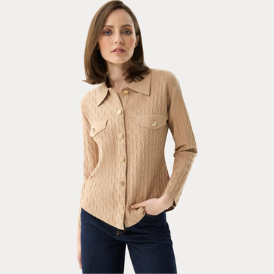 LEO & UGO - MAGLIA DONNA BEIGE CON BOTTONI DORATI EFETTO GIOIELLO