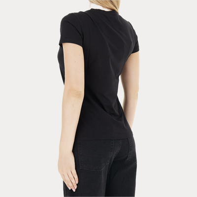 LIUJO - T-SHIRT NERA DONNA GIROCOLLO CON CUORE STRASS