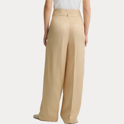 LIUJO - PANTALONE DONNA BEIGE IN MISTO LINO CON CINTURA
