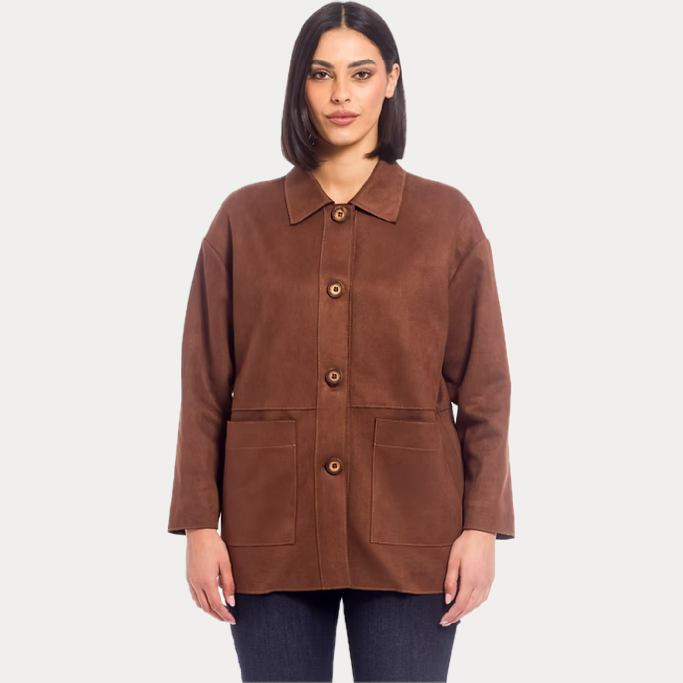 GAIA LIFE - GIACCA CAMICIA DONNA MARRONE EFFETTO DAINO