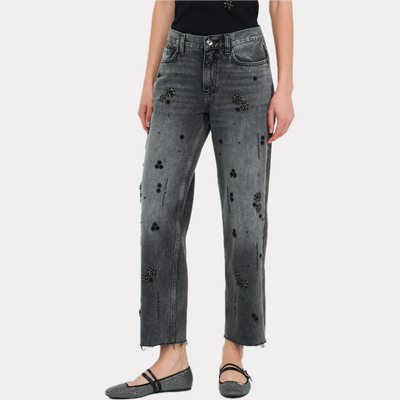 LIUJO - JEANS DONNA GRIGIO STRAIGHT CON STRASS