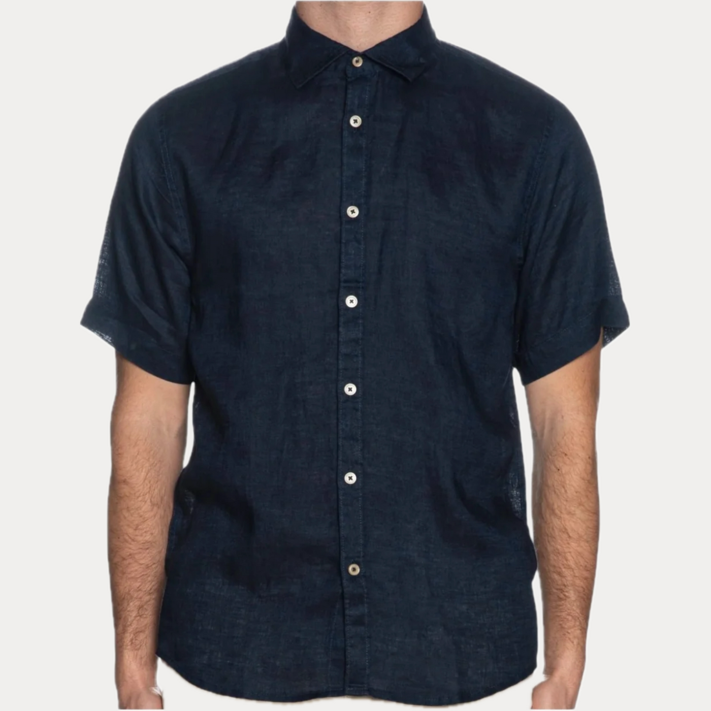 MARK UP - CAMICIA UOMO BLU IN LINO MEZZA MANICA