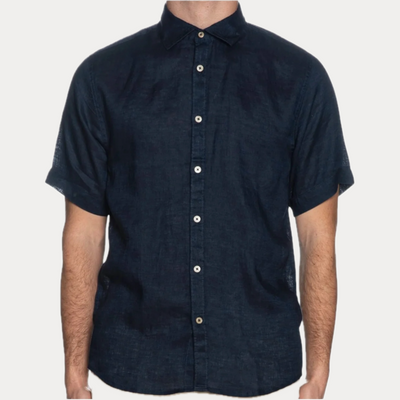 MARK UP - CAMICIA UOMO BLU IN LINO MEZZA MANICA