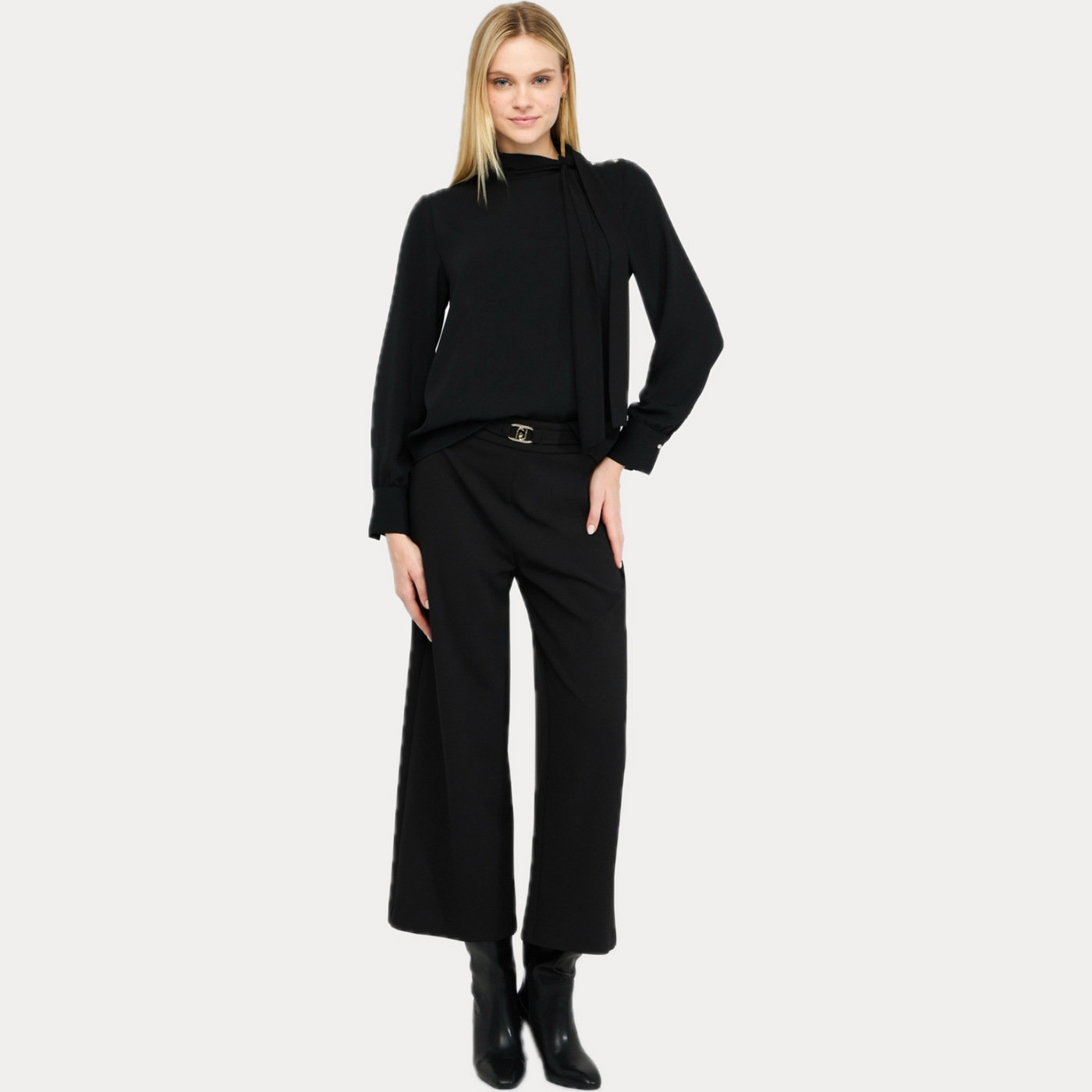 LIUJO - PANTALONE DONNA NERO CROPPED CON CINTURA