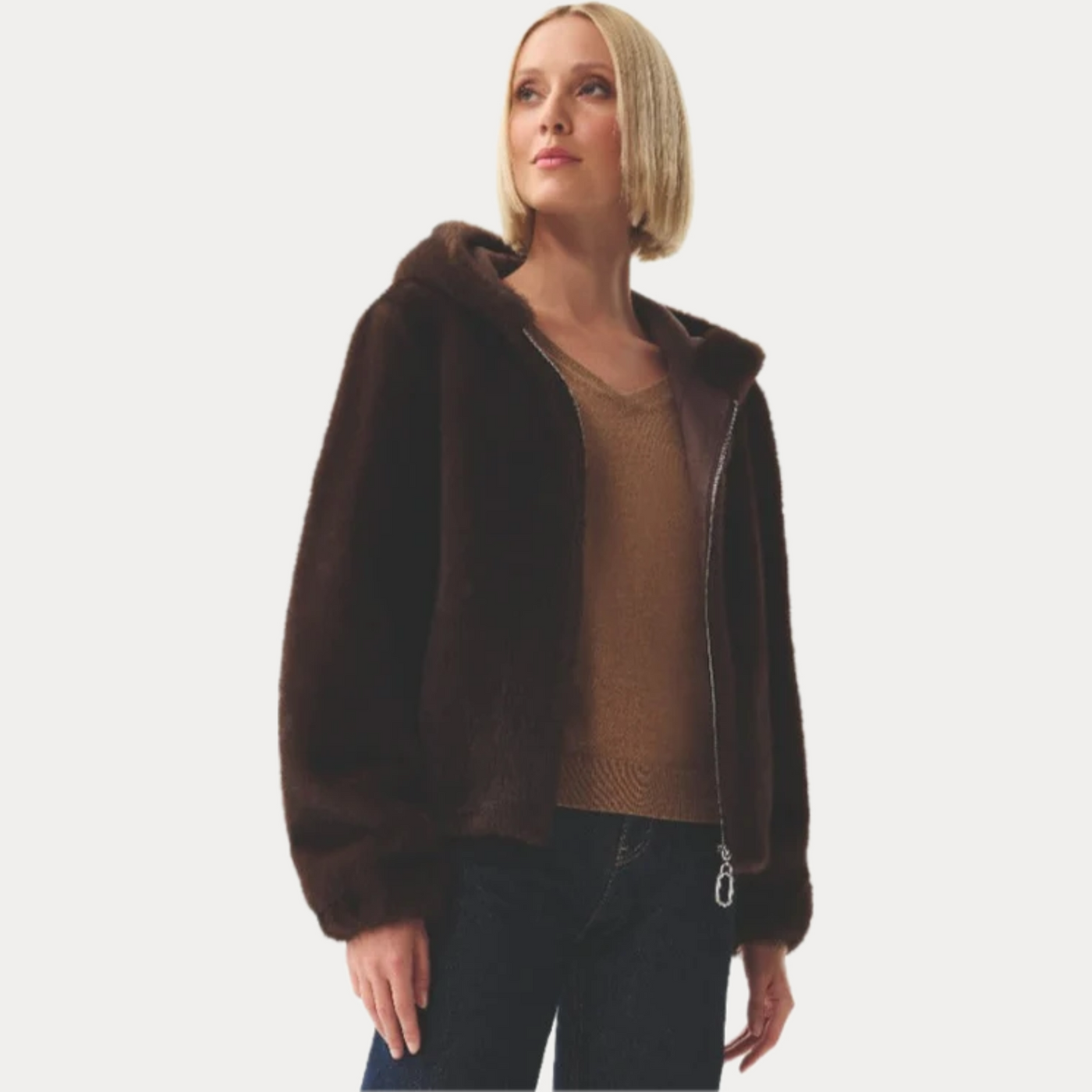 LEO & UGO - PELLICCIA DONNA MARRONE REVERSIBILE CON CAPPUCCIO