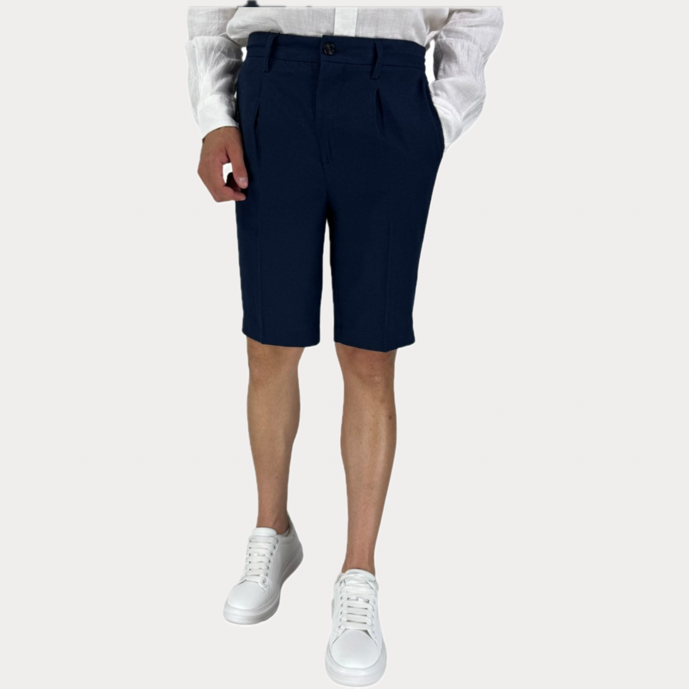 MARK UP - BERMUDA UOMO IN MISTO LINO BLUE CON COULISSE