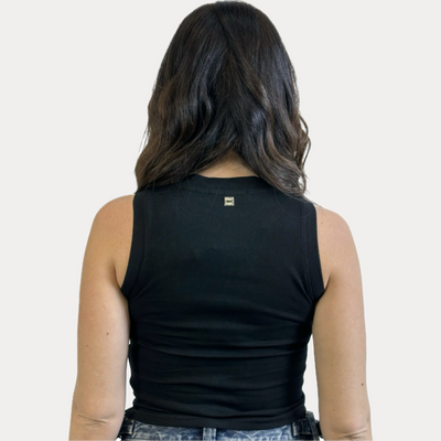 MARK UP - TOP NERO DONNA IN TESSUTO A COSTINE