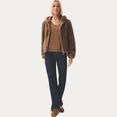 LEO & UGO - PELLICCIA DONNA CAMEL REVERSIBILE CON CAPPUCCIO