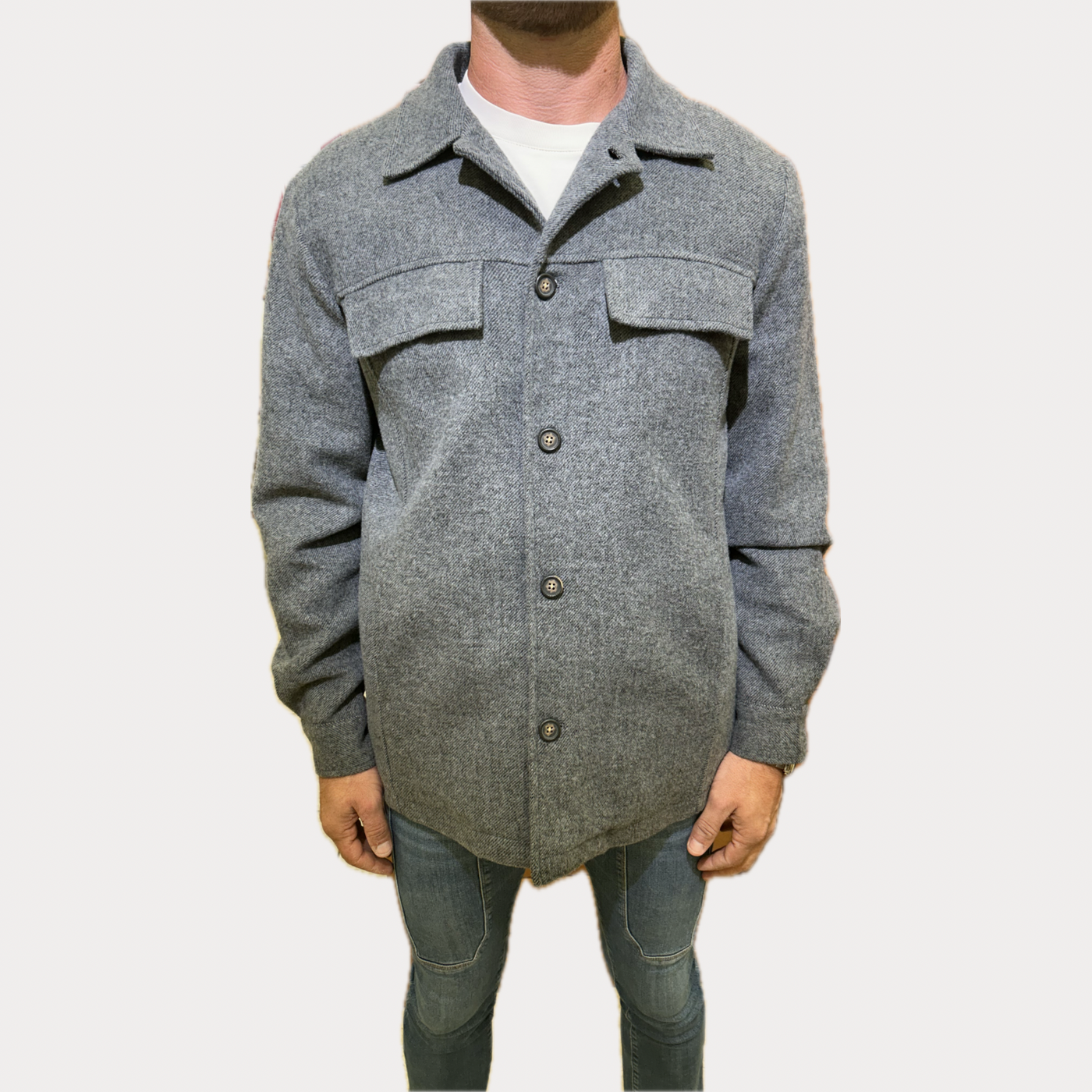 RENAVINE - GIACCA OVERSHIRT UOMO GRIGIA IN MISTO LANA