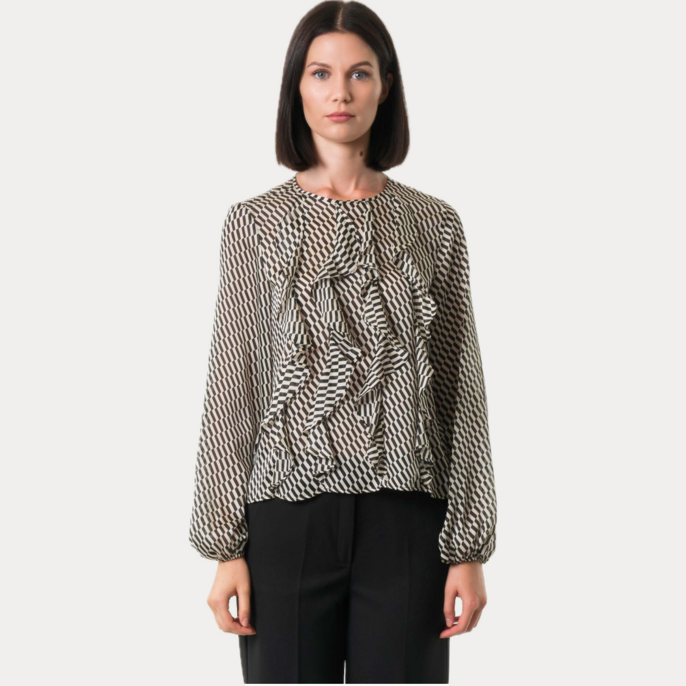 EMME MARELLA - BLUSA DONNA BIANCA E NERA IN CHIFFON