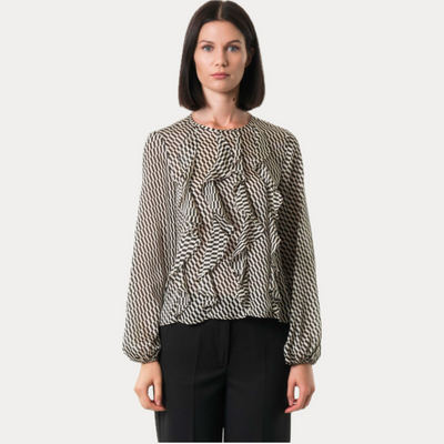 EMME MARELLA - BLUSA DONNA BIANCA E NERA IN CHIFFON
