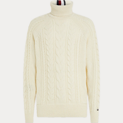 TOMMY HILFIGER - MAGLIONE COLLO ALTO CON TRECCE