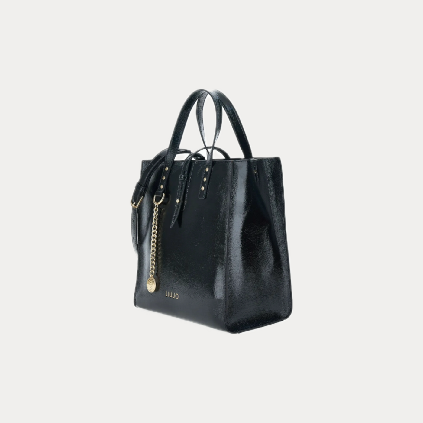 LIUJO - BORSA DONNA NERA IN VERNICE CON TRACOLLA REMOVIBILE