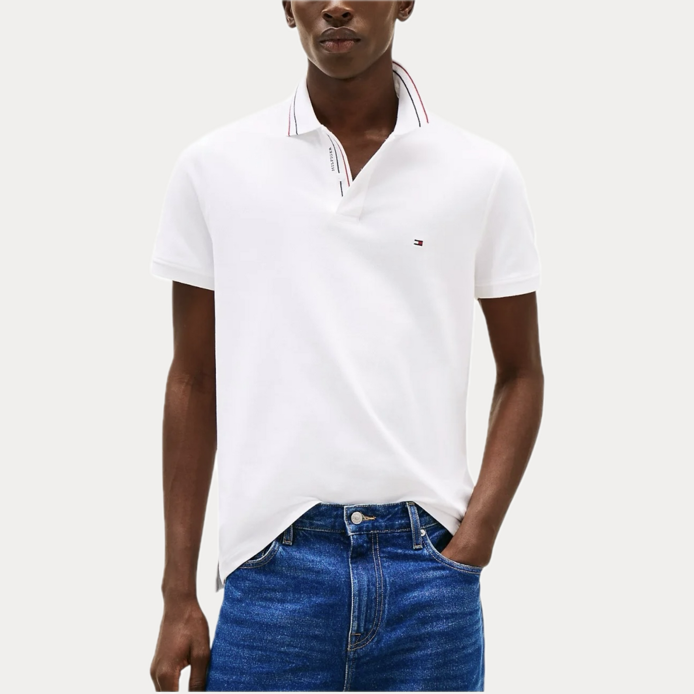 TOMMY HILFIGER - POLO UOMO BIANCA REGULAR FIT CON DETTAGLI A CONTRASTO