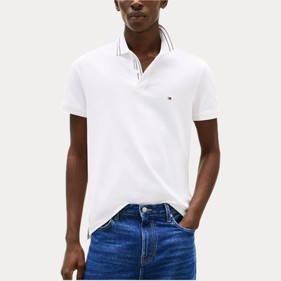 TOMMY HILFIGER - POLO UOMO BIANCA REGULAR FIT CON DETTAGLI A CONTRASTO