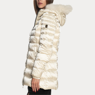 REFRIGIWEAR - PIUMINO DONNA PANNA CON BORDO IN PELLICCIA