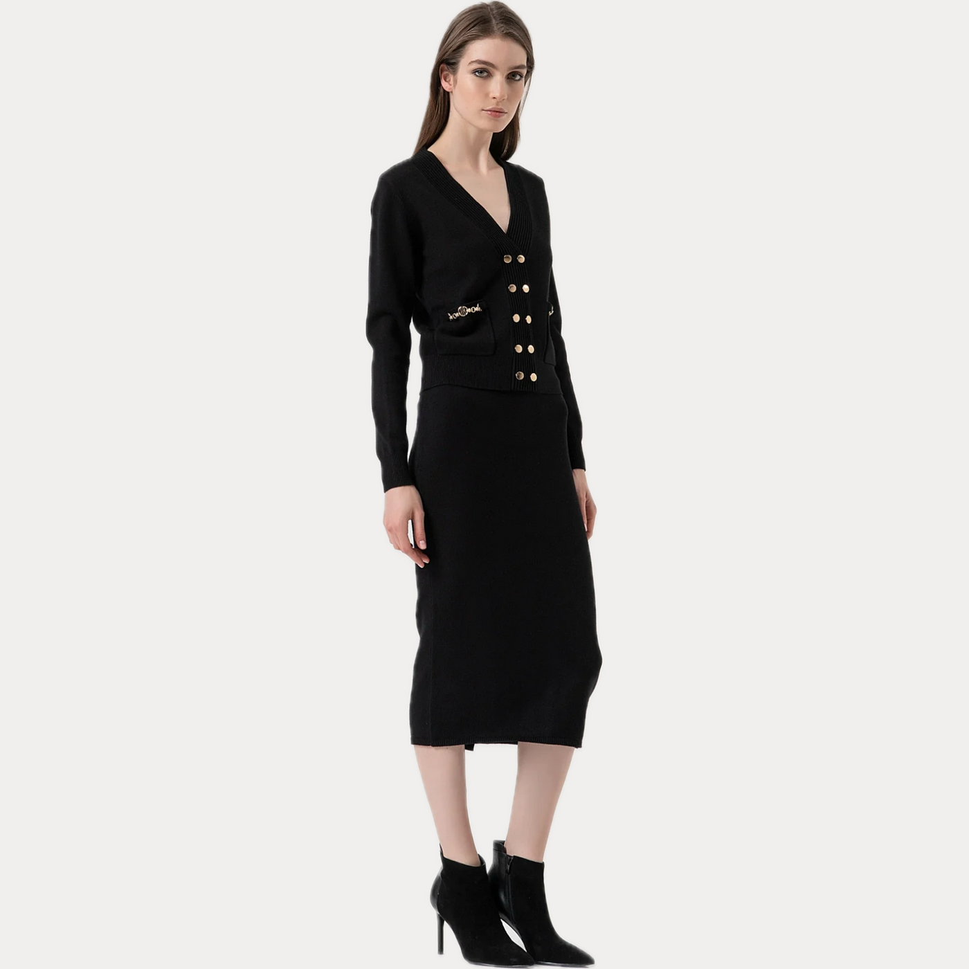 FRACOMINA - GONNA DONNA NERA MIDI IN MAGLIA