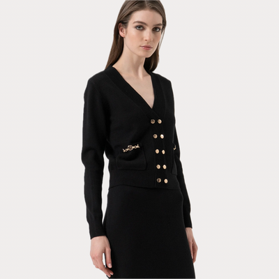 FRACOMINA - CARDIGAN DONNA NERO REGULAR DOPPIOPETTO