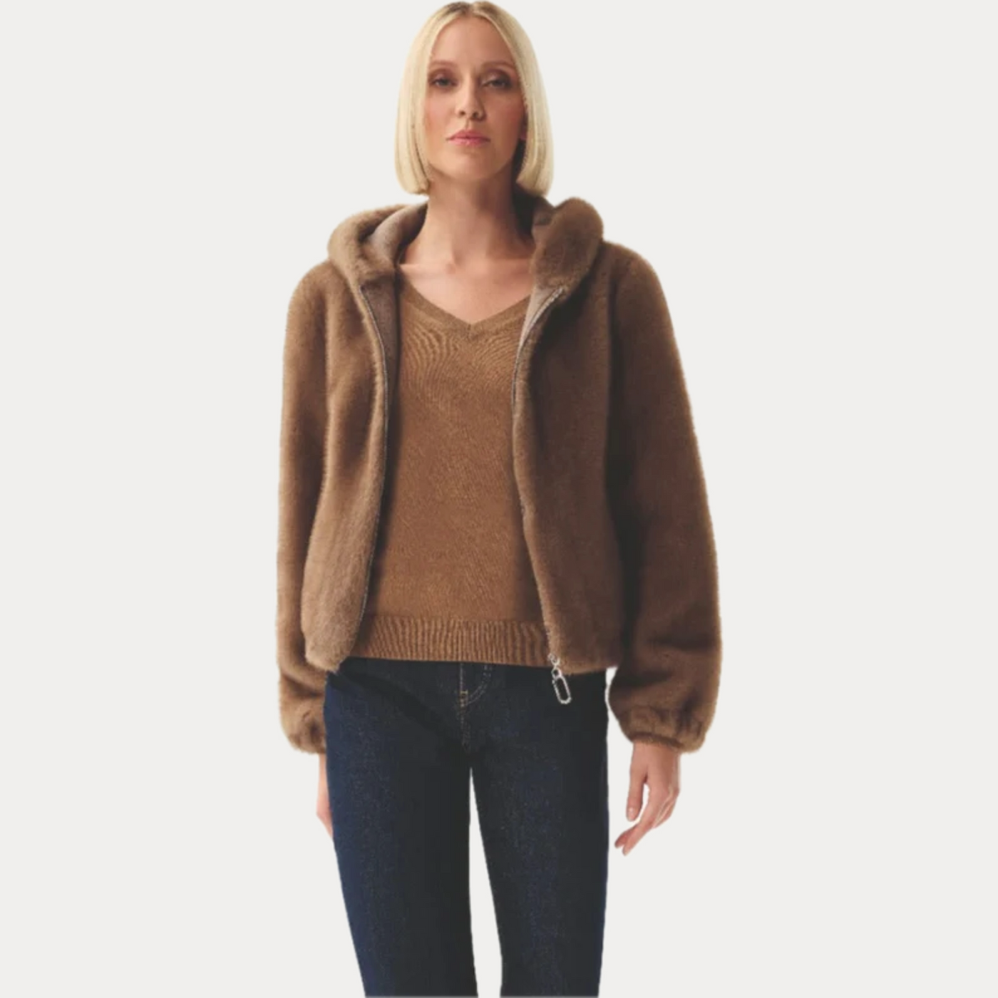 LEO & UGO - PELLICCIA DONNA CAMEL REVERSIBILE CON CAPPUCCIO