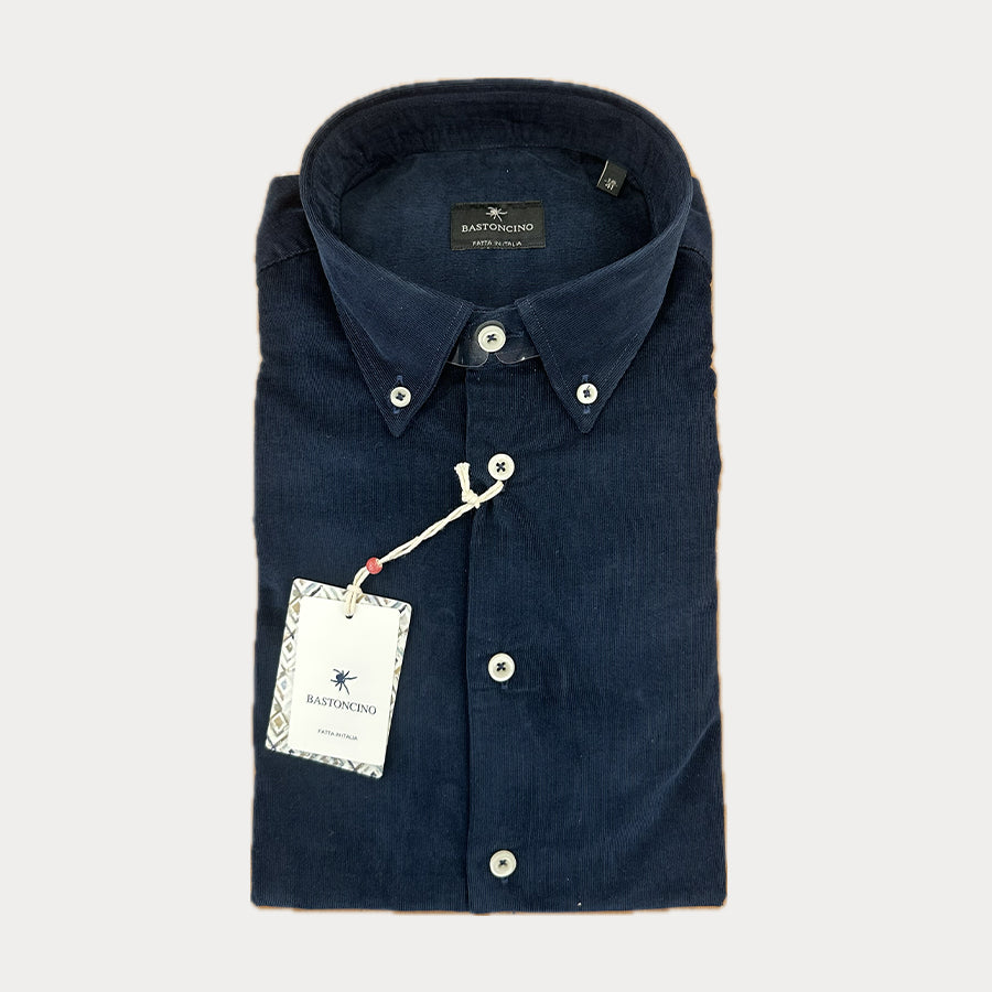 BASTONCINO - CAMICIA BUTTON DOWN IN VELLUTO BLU