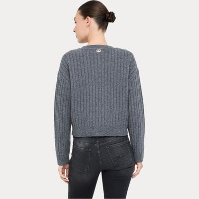 LIUJO - CARDIGAN DONNA GRIGIO IN LANA CON BOTTONI GIOIELLO