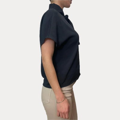 EMME MARELLA - CAMICIA DONNA NERA CON MICRO CRISTALLI E FIOCCO