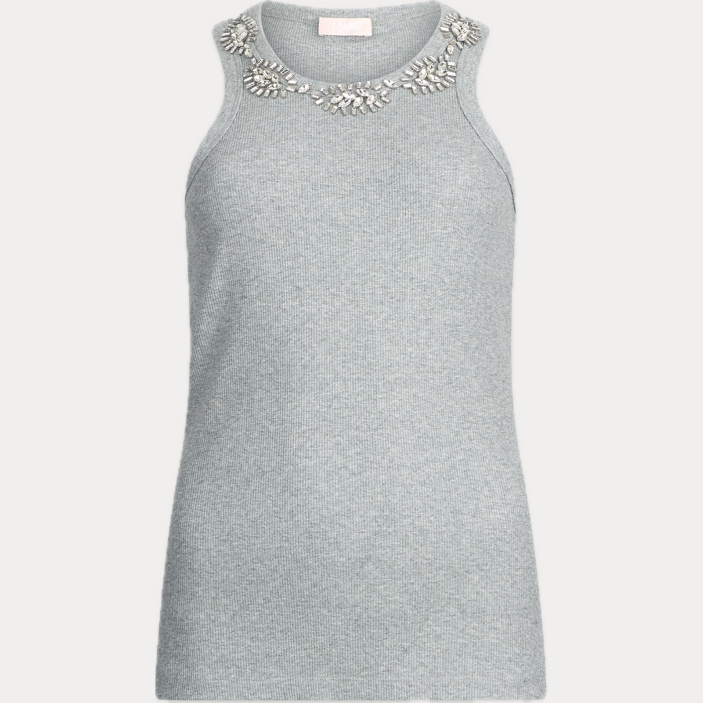 LIUJO - TOP DONNA GRIGIO CON APPLICAZIONI GIOIELLO