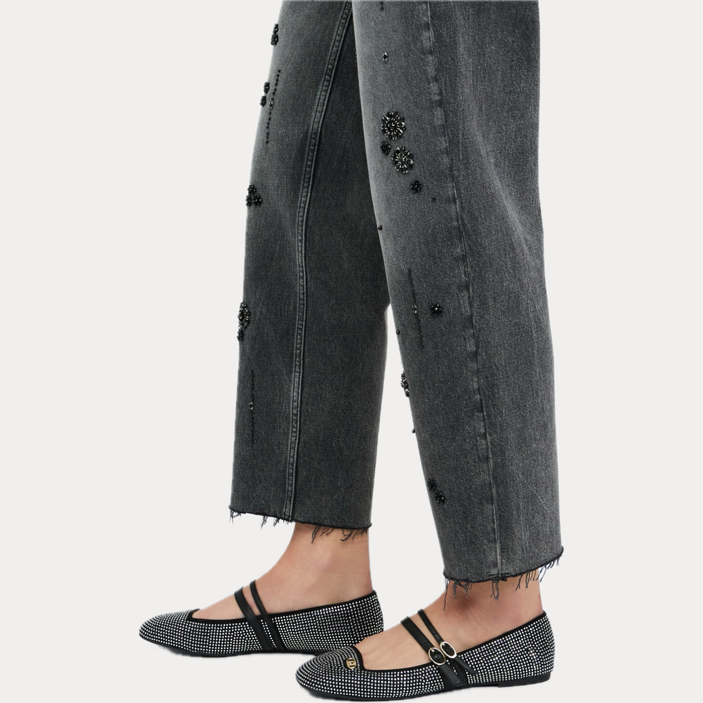 LIUJO - JEANS DONNA GRIGIO STRAIGHT CON STRASS