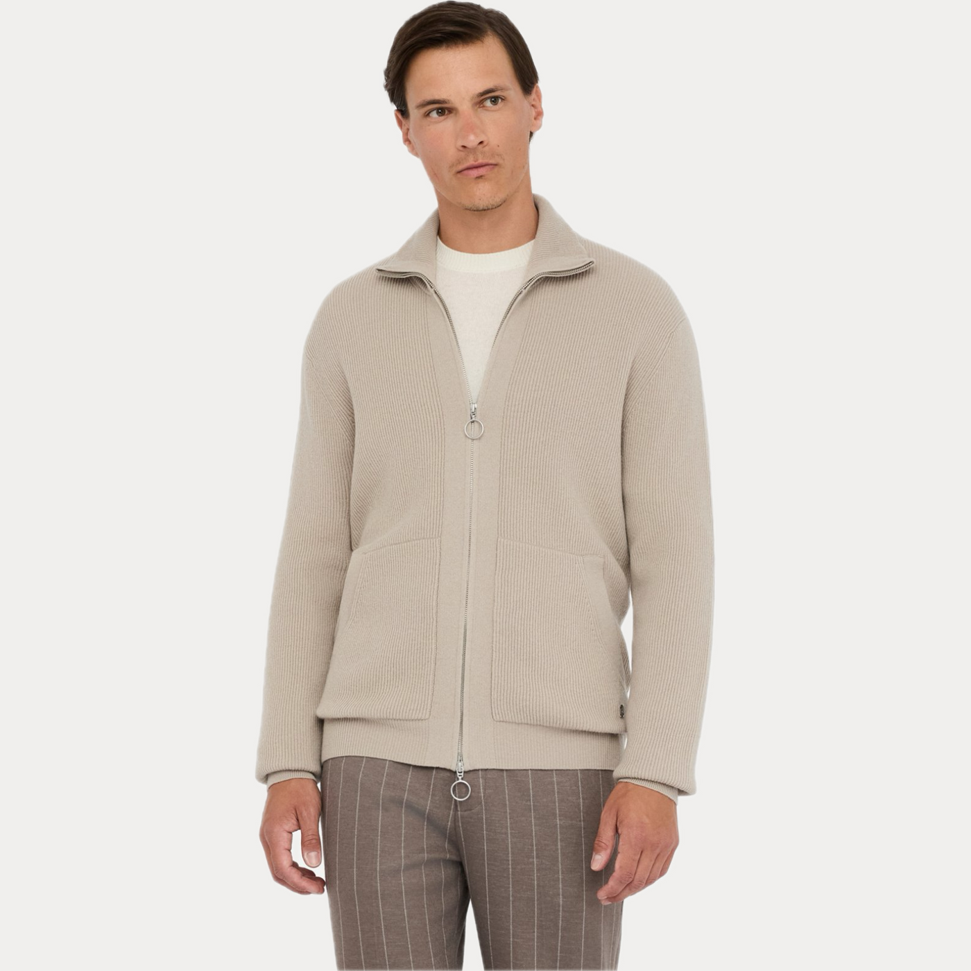LIUJO - CARDIGAN UOMO BEIGE IN LANA E CASHMERE