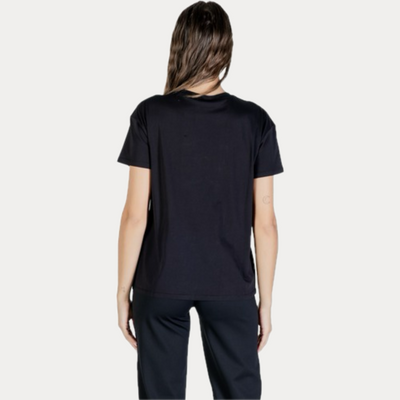 LIUJO - T-SHIRT DONNA NERA CON LOGO E PENDENTI