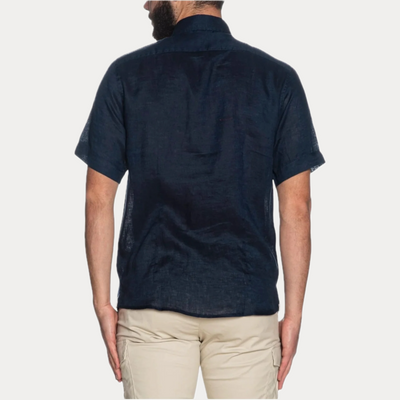 MARK UP - CAMICIA UOMO BLU IN LINO MEZZA MANICA