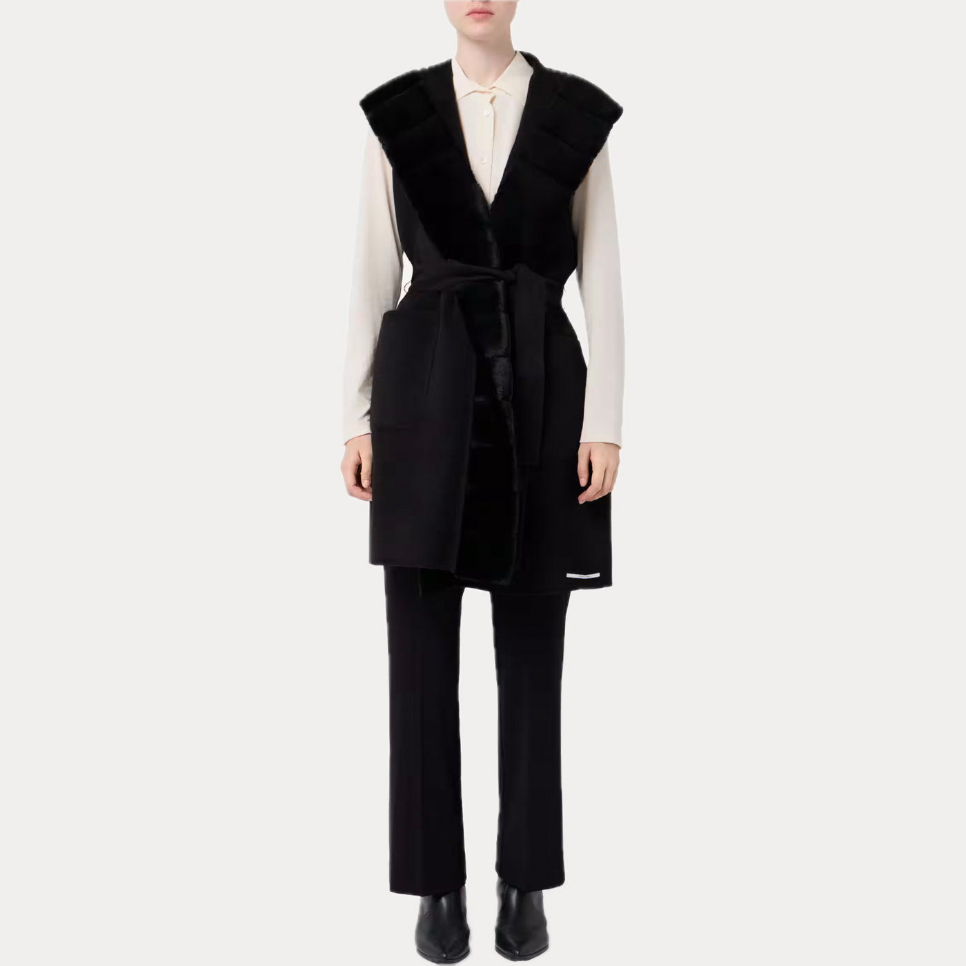 EMME MARELLA - GILET DONNA NERO CON CINTURA