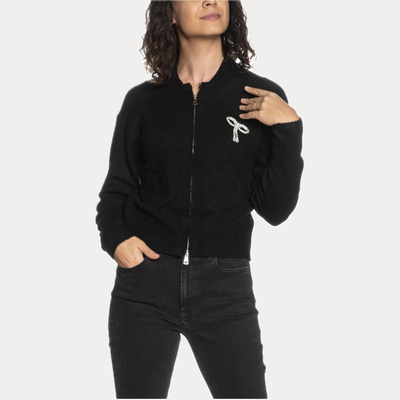 MARK UP -CARDIGAN DONNA NERO IN FILATO RASATO MODELLO BOMBER