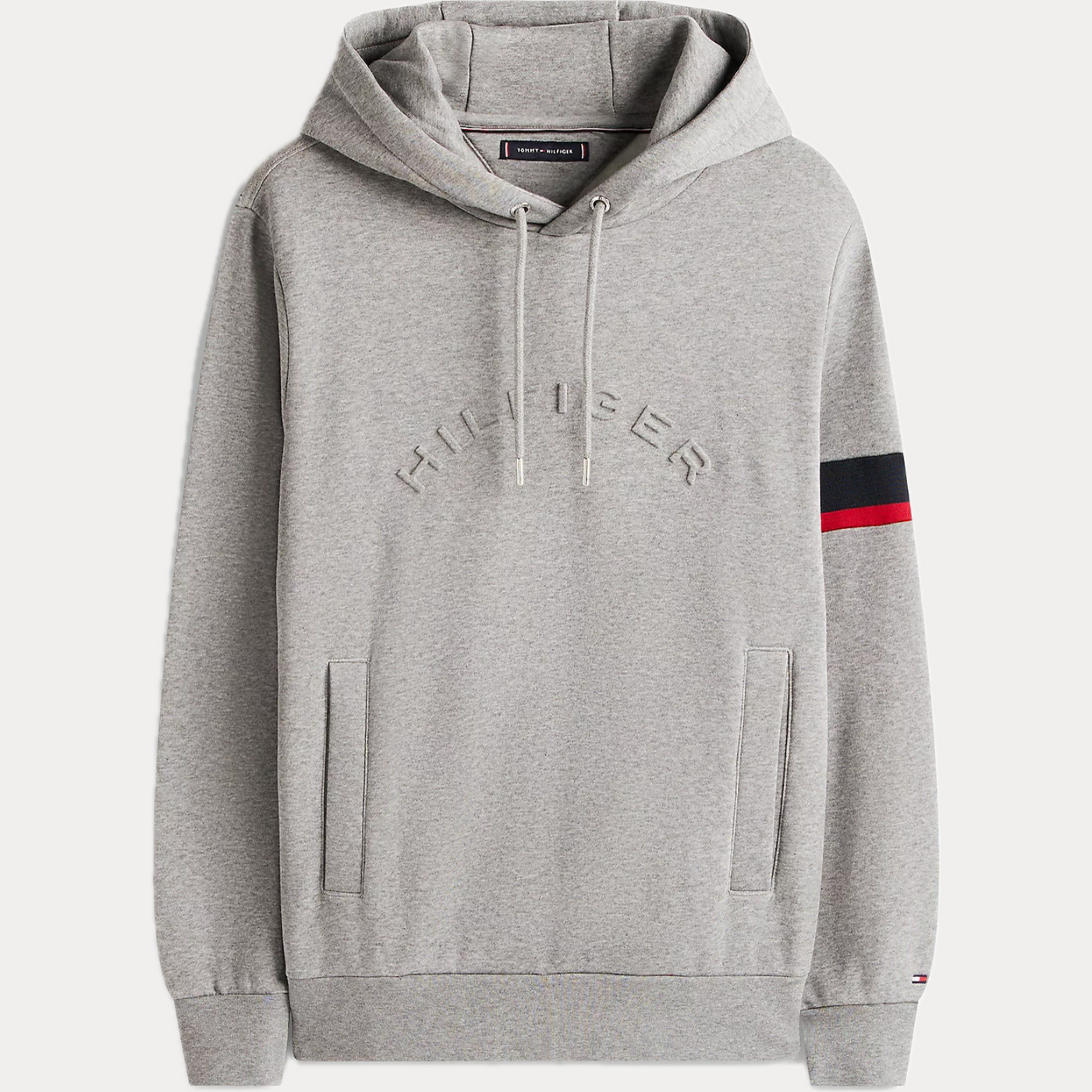 TOMMY HILFIGER - FELPA UOMO GRIGIA CON LOGO IN RILIEVO