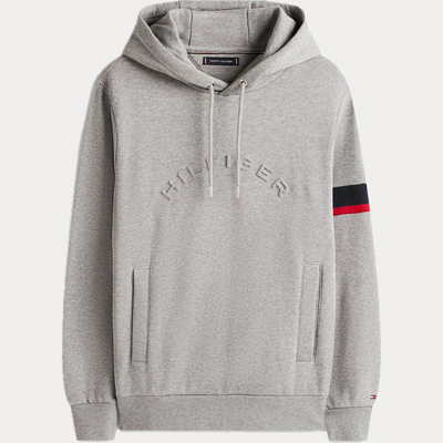 TOMMY HILFIGER - FELPA UOMO GRIGIA CON LOGO IN RILIEVO