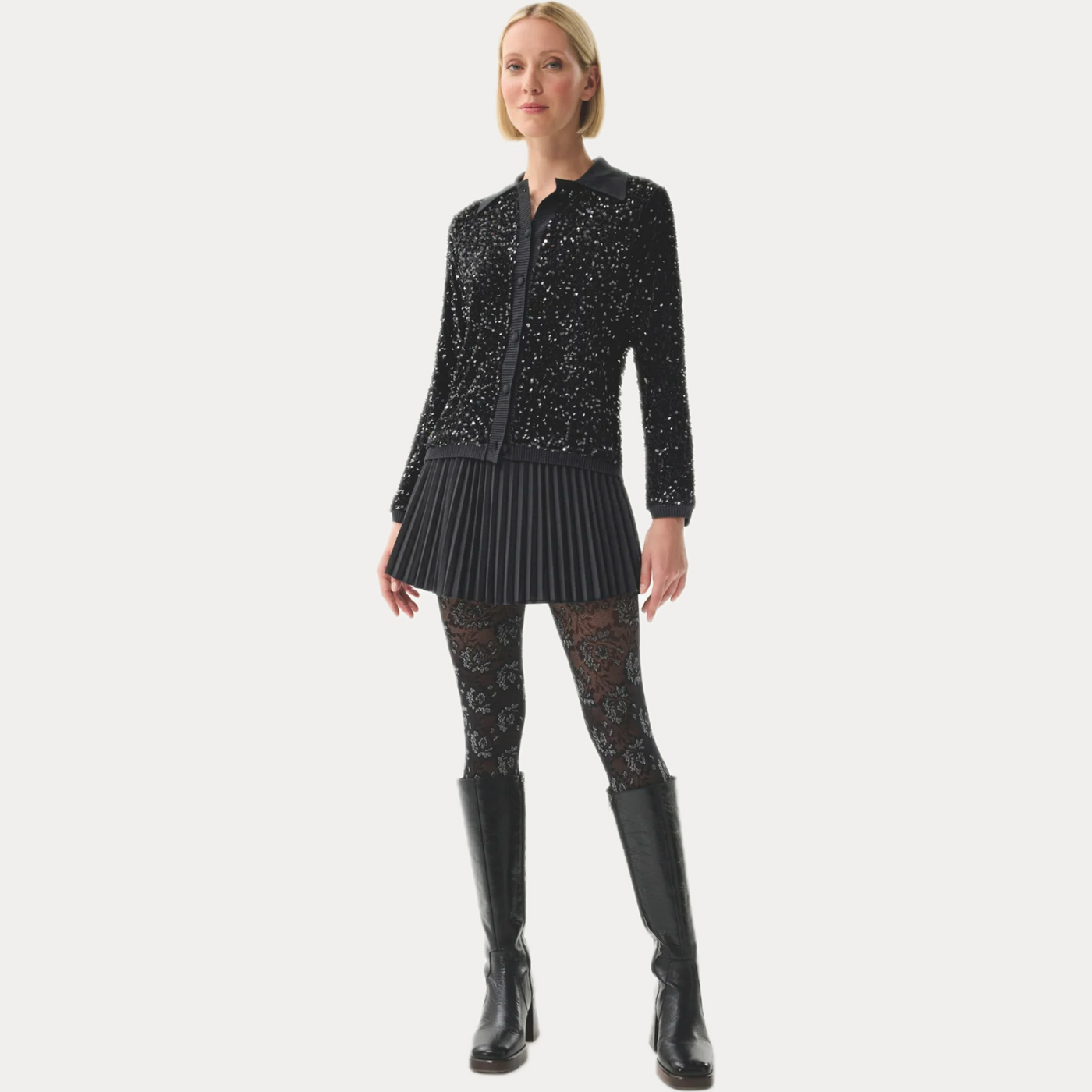 LEO & UGO - CARDIGAN DONNA NERO IN PAILLETTES