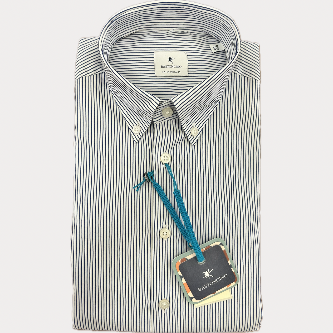 BASTONCINO - CAMICIA UOMO A RIGHE BLU IN COTONE