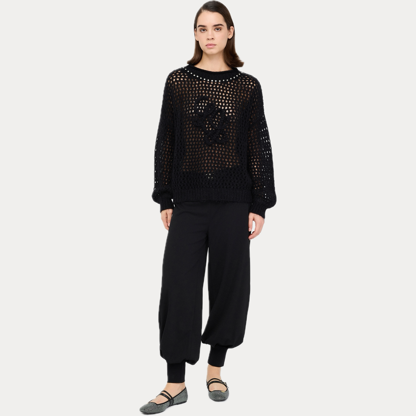 LIUJO - PANTALONE DONNA NERO AMPIO CON CINTURA E ELASTICO