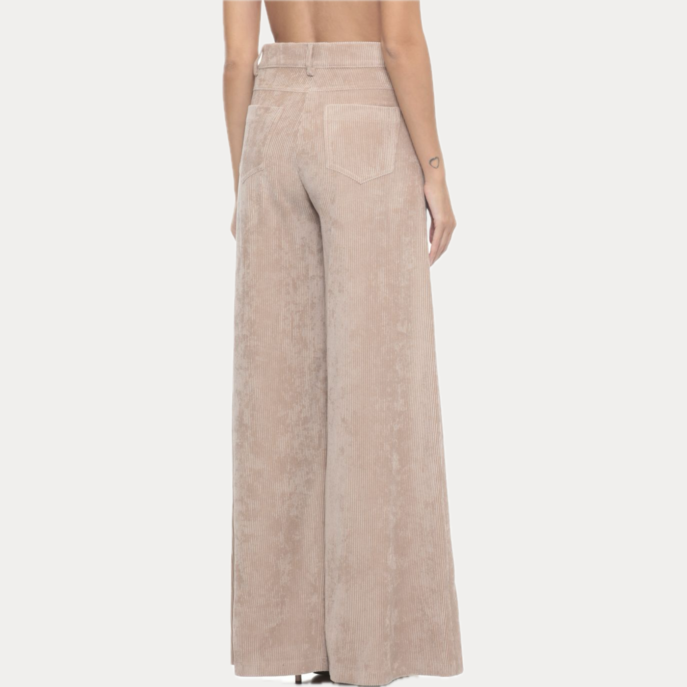 D.EXTERIOR - PANTALONE DONNA BEIGE PALAZZO IN VELLUTO A COSTE