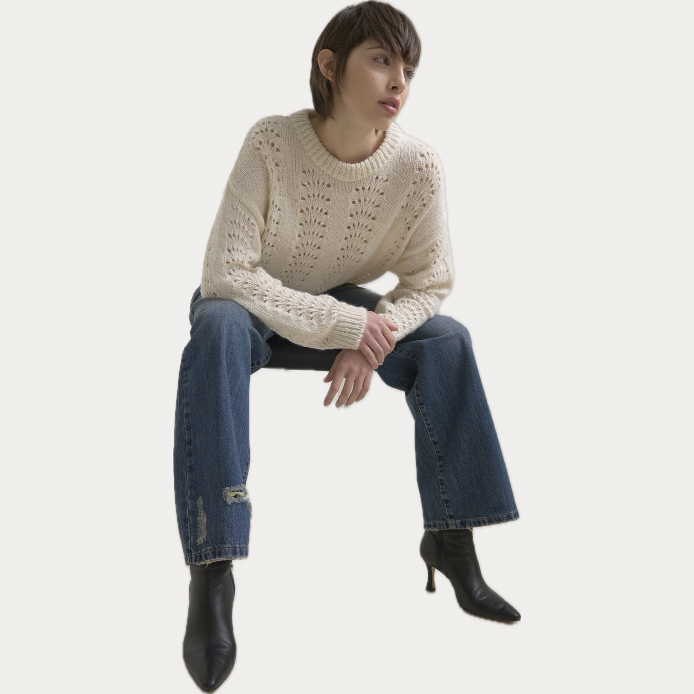 SO ALLURE - MAGLIA DONNA BURRO CON LAVORAZIONE IN PUNTO VENTAGLIO