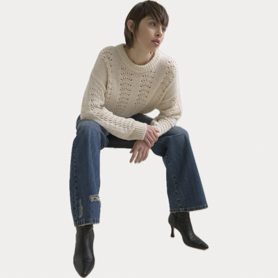 SO ALLURE - MAGLIA DONNA BURRO CON LAVORAZIONE IN PUNTO VENTAGLIO