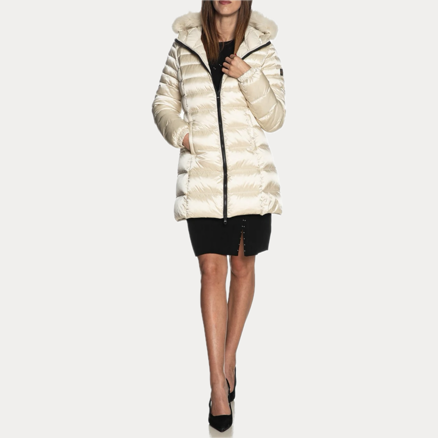 REFRIGIWEAR - PIUMINO DONNA PANNA CON BORDO IN PELLICCIA