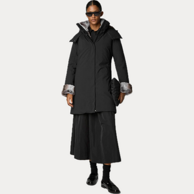 SAVE THE DUCK - PARKA NERO CON CAPPUCCIO RIMOVIBILE E PELLICCIA SINTETICA