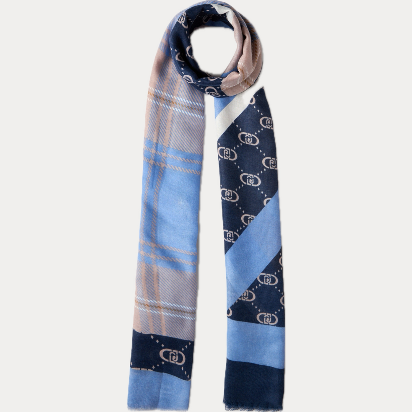 LIUJO - SCIARPA DONNA BLU CON STAMPA CHECK E LOGO